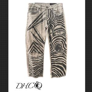 Artistic Black and Gray Patterned Jeans